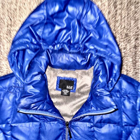 A.N.A Women's Fleece Fur Lined Down Full Zip Puffer Hooded Jacket in Blue - Picture 11 of 14